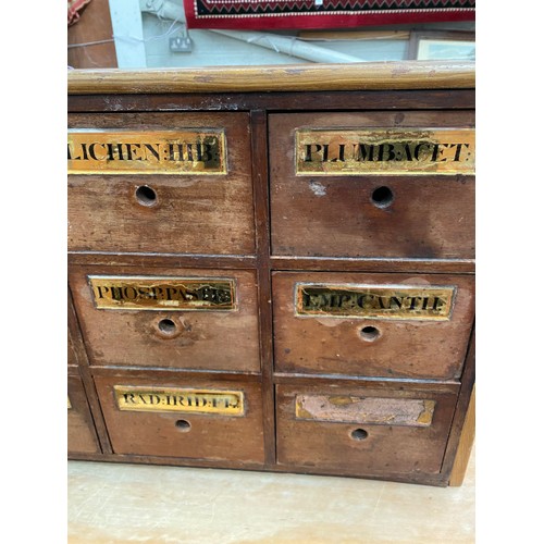 46 - Victorian mahogany herbal medicine bank of drawers (as found) (47H 90W 31D cm)