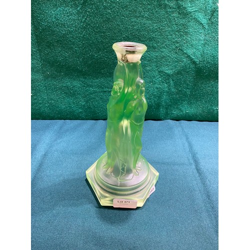 371 - Walter Sohne art nouveau green glass candlestick (23.5H cm)