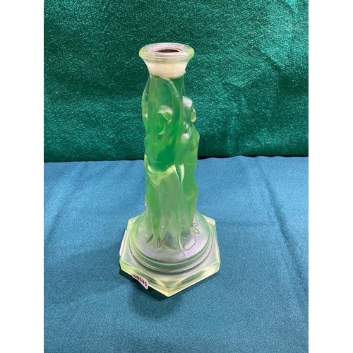 371 - Walter Sohne art nouveau green glass candlestick (23.5H cm)