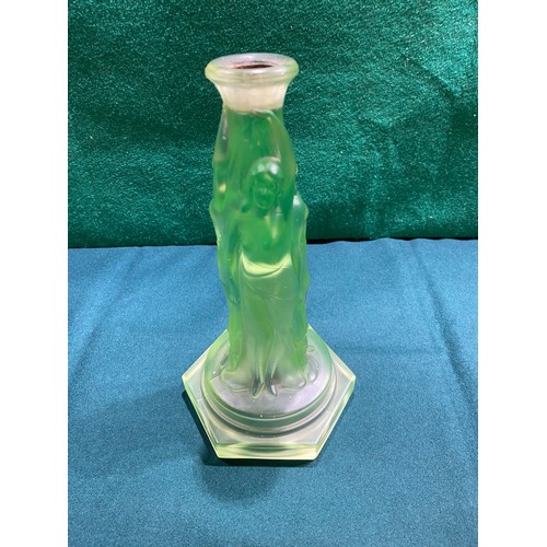 371 - Walter Sohne art nouveau green glass candlestick (23.5H cm)