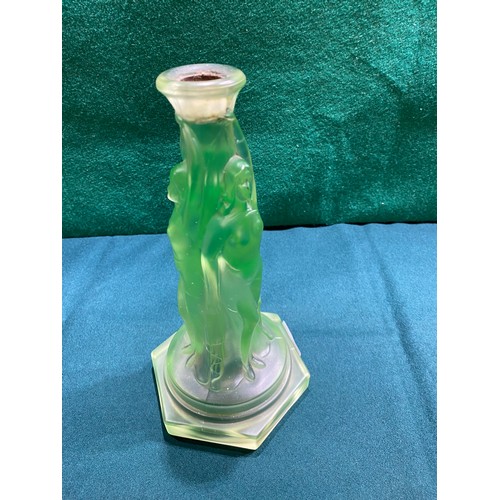 371 - Walter Sohne art nouveau green glass candlestick (23.5H cm)