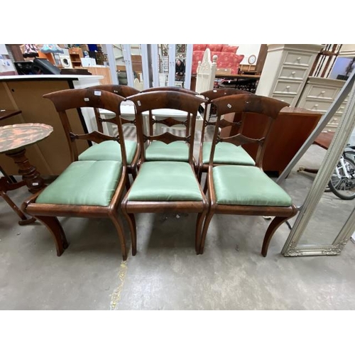 17 - 6 Regency mahogany sabre leg dining chairs (46W cm) (as found)