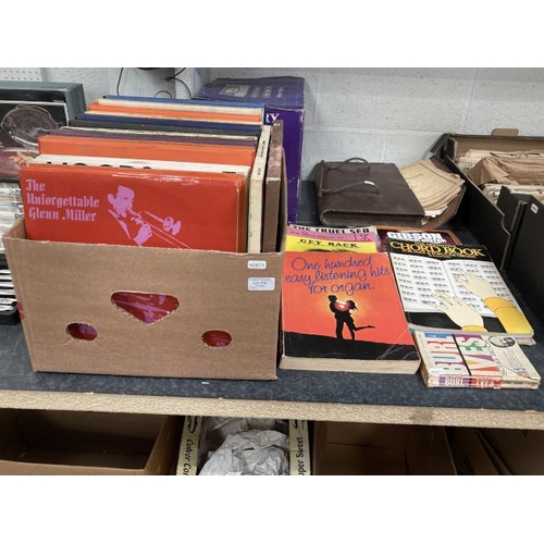 316 - Box of LPs inc. Unforgettable Glenn Miller, Moods Orchestral & collection of music books & sheet mus... 