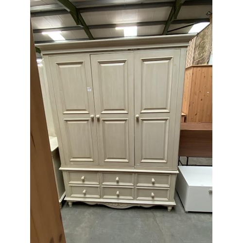 41 - Shabby chic 3 door wardrobe (200H 150W 62D cm) (shelves & hanging rail to interior)