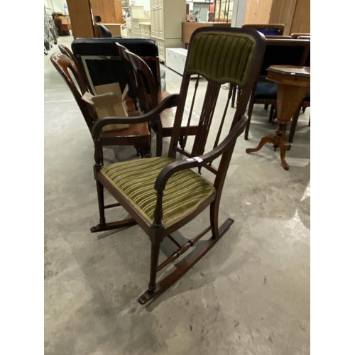 54 - Edwardian mahogany inlaid rocking chair (52W cm)