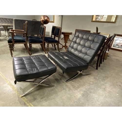 57 - Contemporary Barcelona chair (71W cm) with matching footstool (40H 63W 60D cm) (upholstery as found)