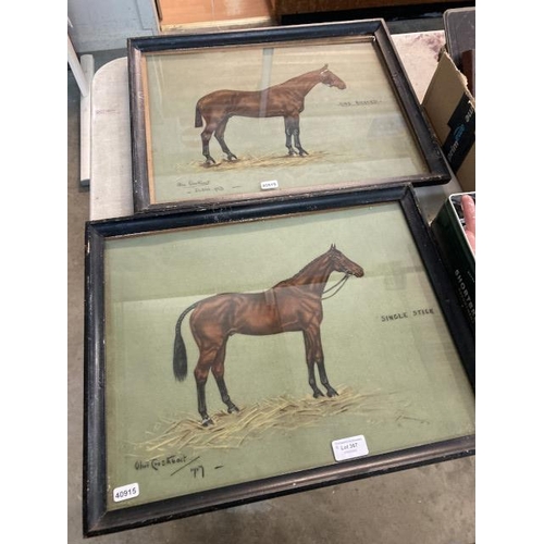 367 - Two framed signed Olive Crosthwait (British 20th Century), mixed media horse portraits 