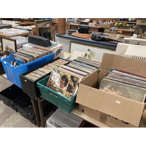 444 - 4 boxes of assorted LP's and singles inc. Rolling Stones, Carpenters and Neil Diamond