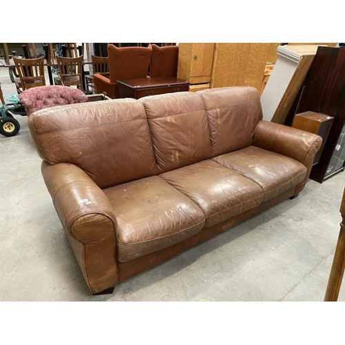 81 - Barker and Stonehouse tan leather 3 seater settee 210W