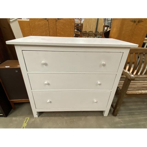 84 - White painted 3 drawer chest 97H 110W 51D