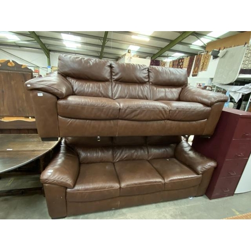 87 - Pair of brown leather 2 seater settees 225W