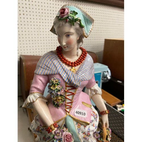 351 - Two 19th Century Meissen figurines (approx. 49.5cm tall)(both as seen- chip to hat, flower petals ch... 