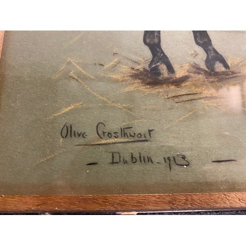 367 - Two framed signed Olive Crosthwait (British 20th Century), mixed media horse portraits 