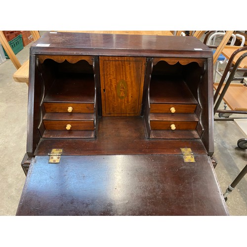 167 - 18th century mahogany bureau with satinwood interior 96H 57W 41D