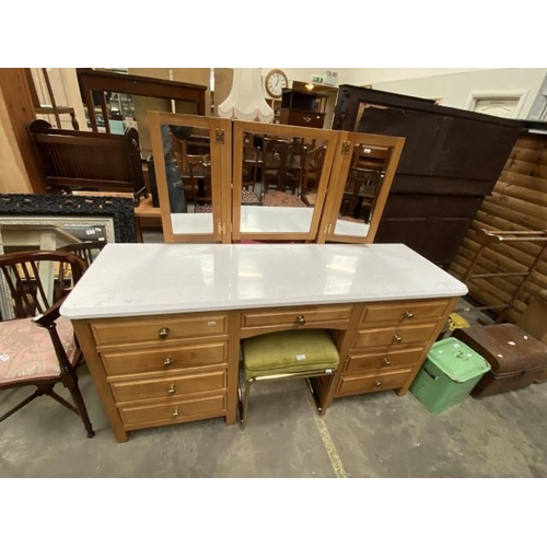 108 - Kneehole dressing table 129H 154W 50D & stool