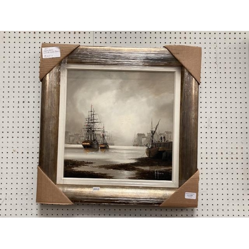 385 - Original framed oil by Ken Hammond of Harbour boats 56 x 56cm