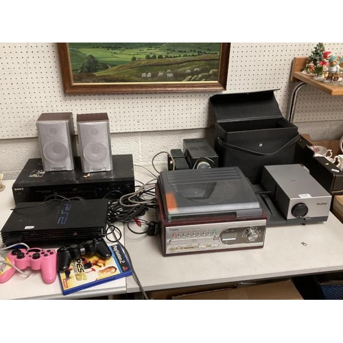 390 - Playstation 2 (B3965885) with 2 controllers & 1 game, Sony CD player CDP-XE370, Steepletone turntabl... 