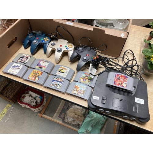 410 - Nintendo 64 NUS001(EUR) with 3 controllers & 9 games including Diddy Kong Racing, Starwars Episode 1... 