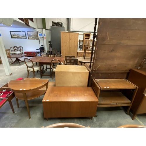 70 - Legate Furniture (LL & S Ltd) teak demi lune table 72H 77W 38D & a teak blanket box 54H 101W 46D etc