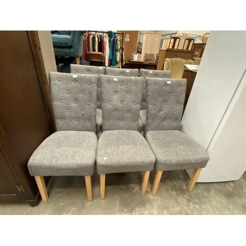 82 - 6 grey upholstered button back dining chairs 48W