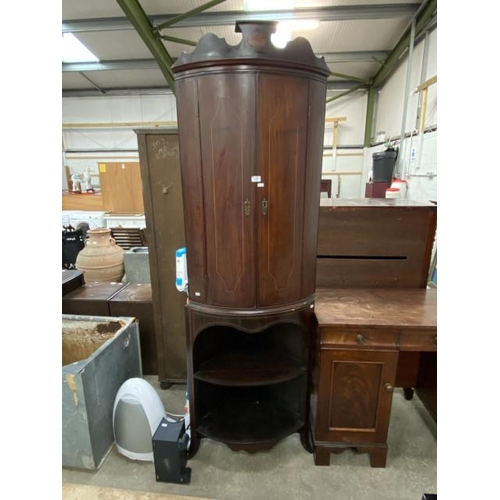 96 - 19th century mahogany bow front corner cupboard on stand 208H 65W 46D