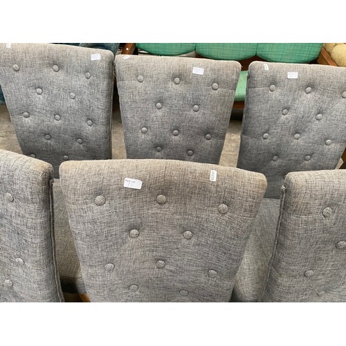 82 - 6 grey upholstered button back dining chairs 48W