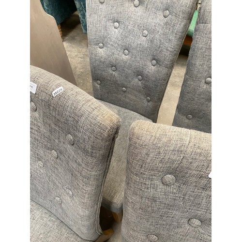 82 - 6 grey upholstered button back dining chairs 48W