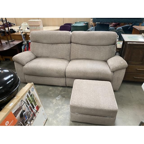 136 - Cloud taupe reclining 2 seater settee 220W and matching footstool