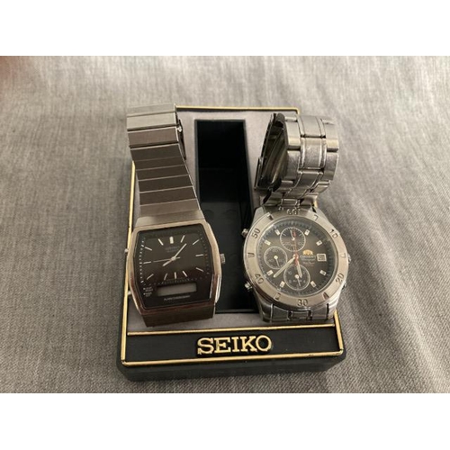 303 - Boxed Seiko alarm chronograph watch (878544) & Orient chronograph 100m water resist watch (TAOH-000 ... 