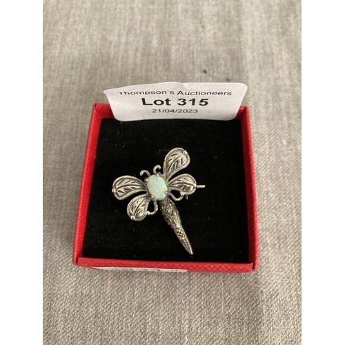 315 - Silver & gemstone dragonfly brooch