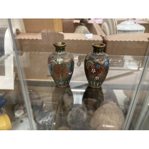 479 - Pair of Japanese Cloisonné enamelled vases 6.5cm