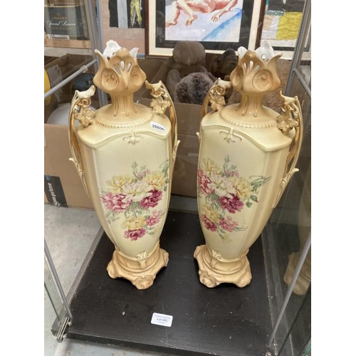 480 - Pair of Edwardian Royal Wettina, Austrian two handled vases (46cm high)