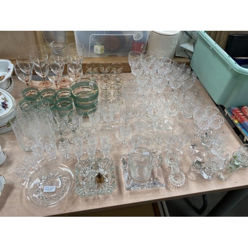 534 - Quantity of cut glass goblets, sherry, water, liqueur glasses, glass water jug and tumblers, ash tra... 