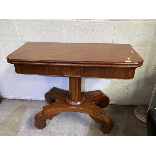 61 - Victorian mahogany fold over tea table 77H 92W 99D