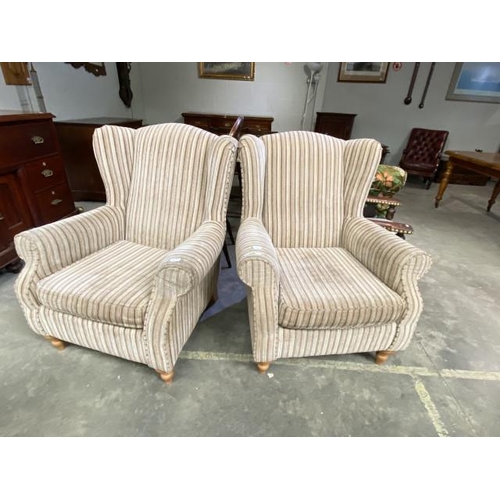 90 - Pair of NEXT chenille striped wing armchairs 85W