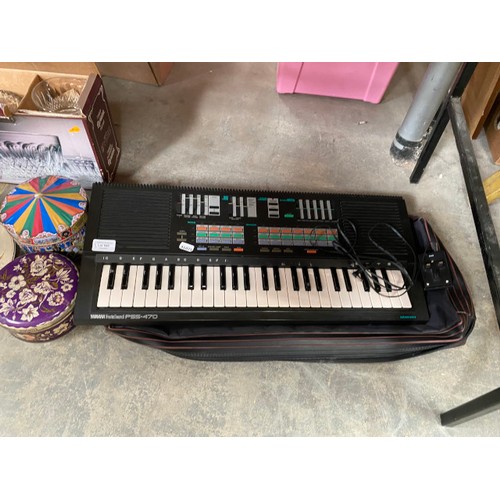 556 - Yamaha PSS-470 electric keyboards with lead, plated ware, cake plate, fish knives & forks, glass fru... 