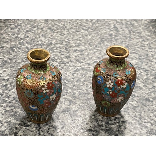 479 - Pair of Japanese Cloisonné enamelled vases 6.5cm