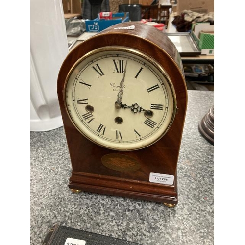 266 - Mahogany inlaid cased Comitti London mantle clock with key