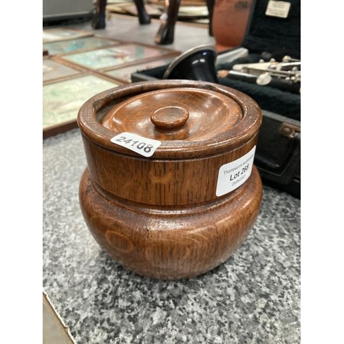 268 - Edw. oak tobacco jar with ceramic liner