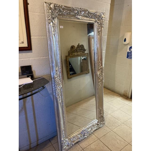 296 - Ornate silver gilt framed dressing mirror 178x88cm