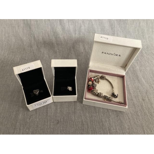 298 - Boxed Pandora charm bracelet  & 2 boxed Pandora charms