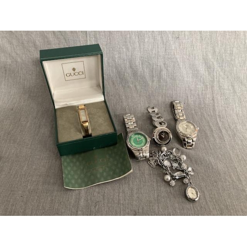 322 - Boxed ladies Gucci watch with booklet (1500)(as seen), Seksy watch, Fahrenheit watch, NEXT bracelet ... 