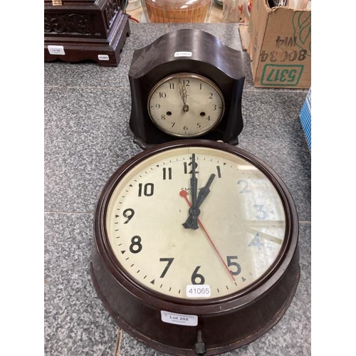 205 - Smiths electric bakelite wall clock & Smiths mantle clock with pendulum & key, fully restored by a l... 