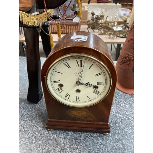 226 - Mahogany inlaid cased Comitti London mantle clock with key