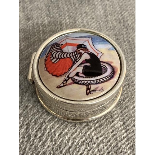 271 - Silver & enamel box with bathing belle