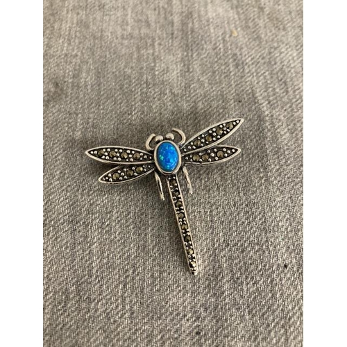 278 - Silver gem stone & marcasite dragonfly brooch