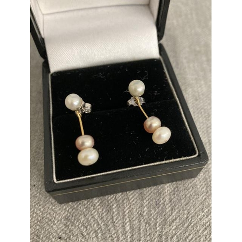 285 - Pearl drop earrings (unstamped yellow & white metal - 750/18ct gold butterflies)