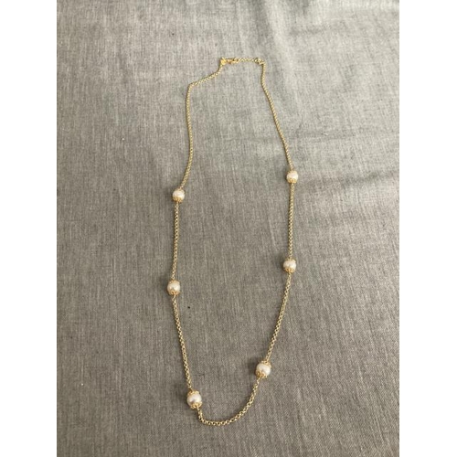 317 - Long 925 silver gilt & fresh water pearl necklace (74cm long)