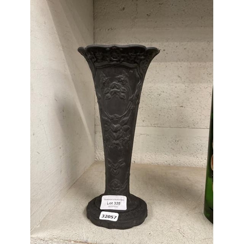 328 - Wedgwood black basalt floral vase (vintage) 24cm tall