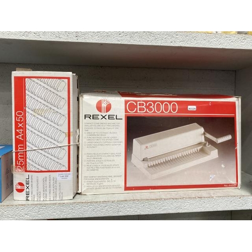 332 - Boxed Rexel CB3000 compact comb binding machine with boxed A4 21 ring comb binding rings